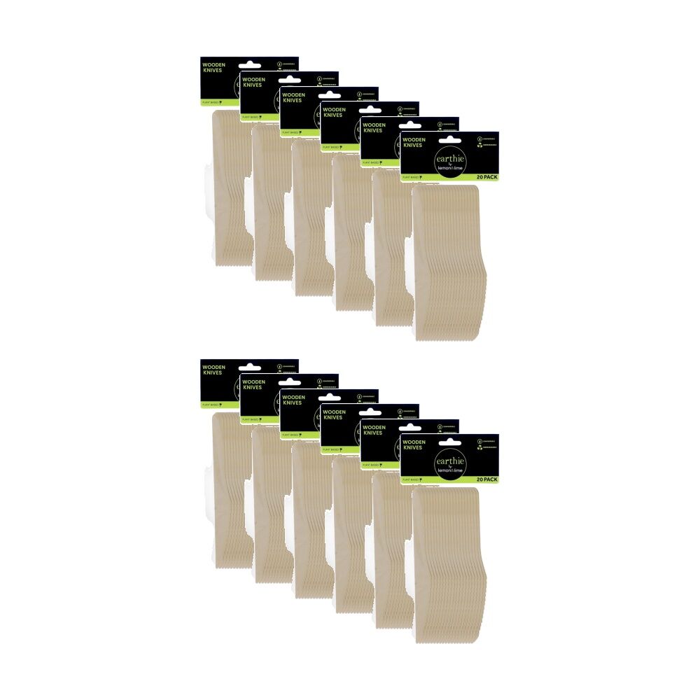 Lemon and Lime 20pc Lemon And Lime Wooden Knives Compostable Biodegradable Cut 16.5cm (12 Pack)