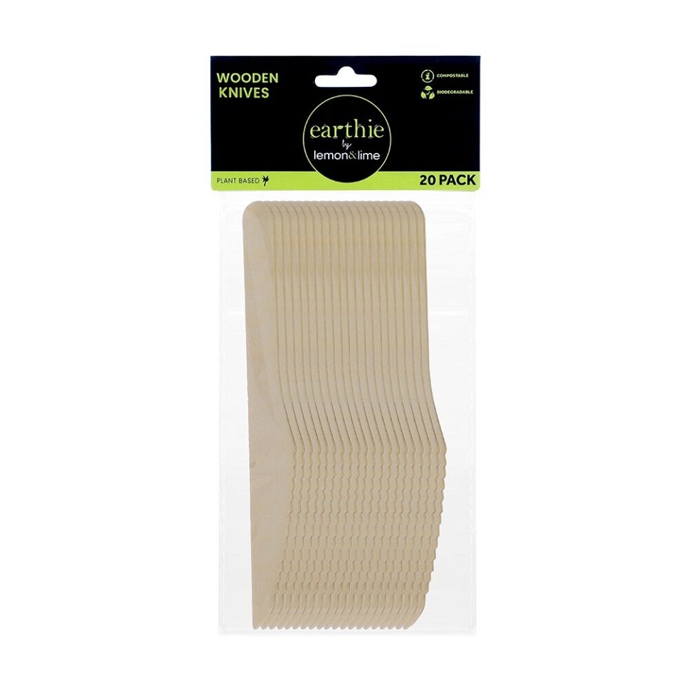 Lemon and Lime 20pc Lemon And Lime Wooden Knives Compostable Biodegradable Cut 16.5cm (12 Pack) — image 2