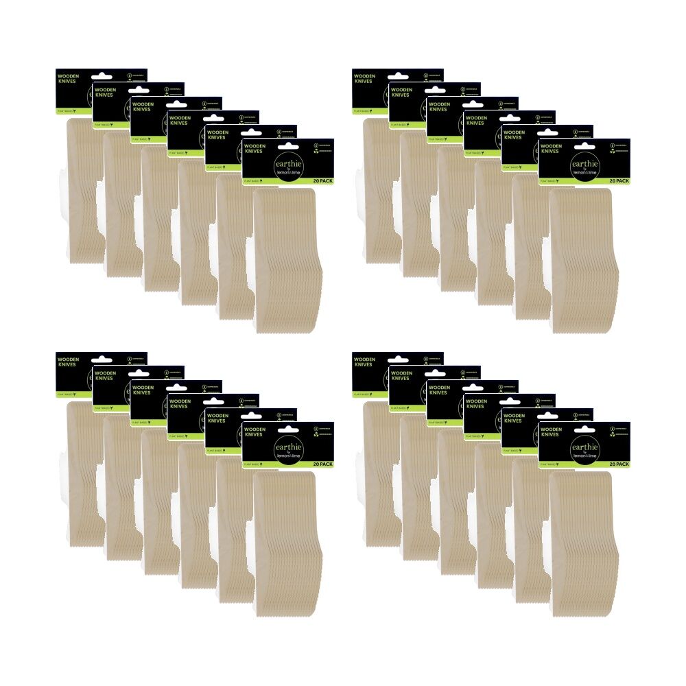 Lemon and Lime 20pc Lemon And Lime Wooden Knives Compostable Biodegradable Cut 16.5cm (24 Pack)