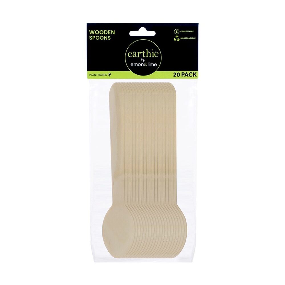 Lemon and Lime Wooden Spoons Compostable Biodegradable Cut 15.5cm (20 Pieces)