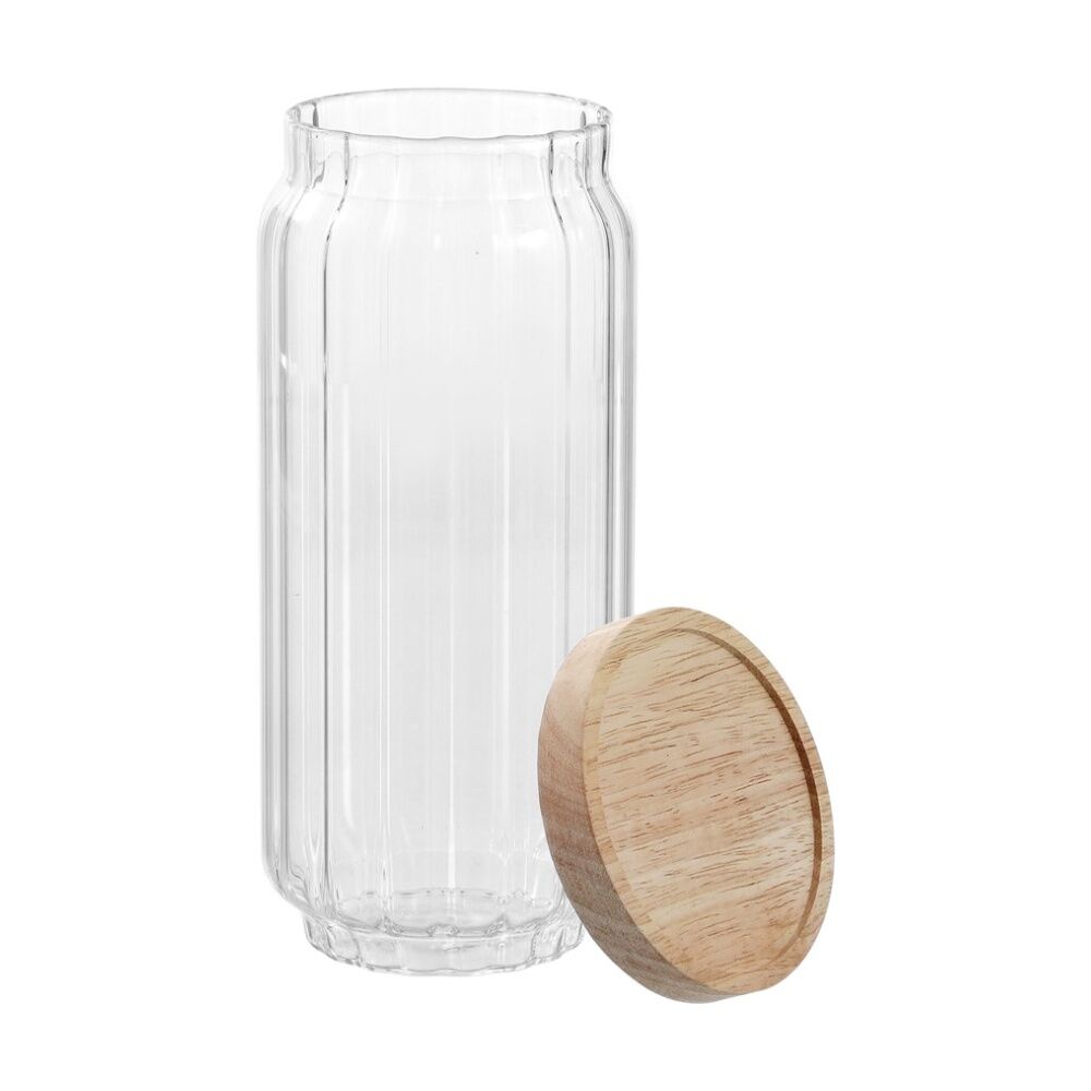 Lemon and Lime Woodend Ribbed Glass Jar 1L - Handcrafted - Durable Glass - Wooden Airtight Lid - Reusable Food Container 1L — image 2