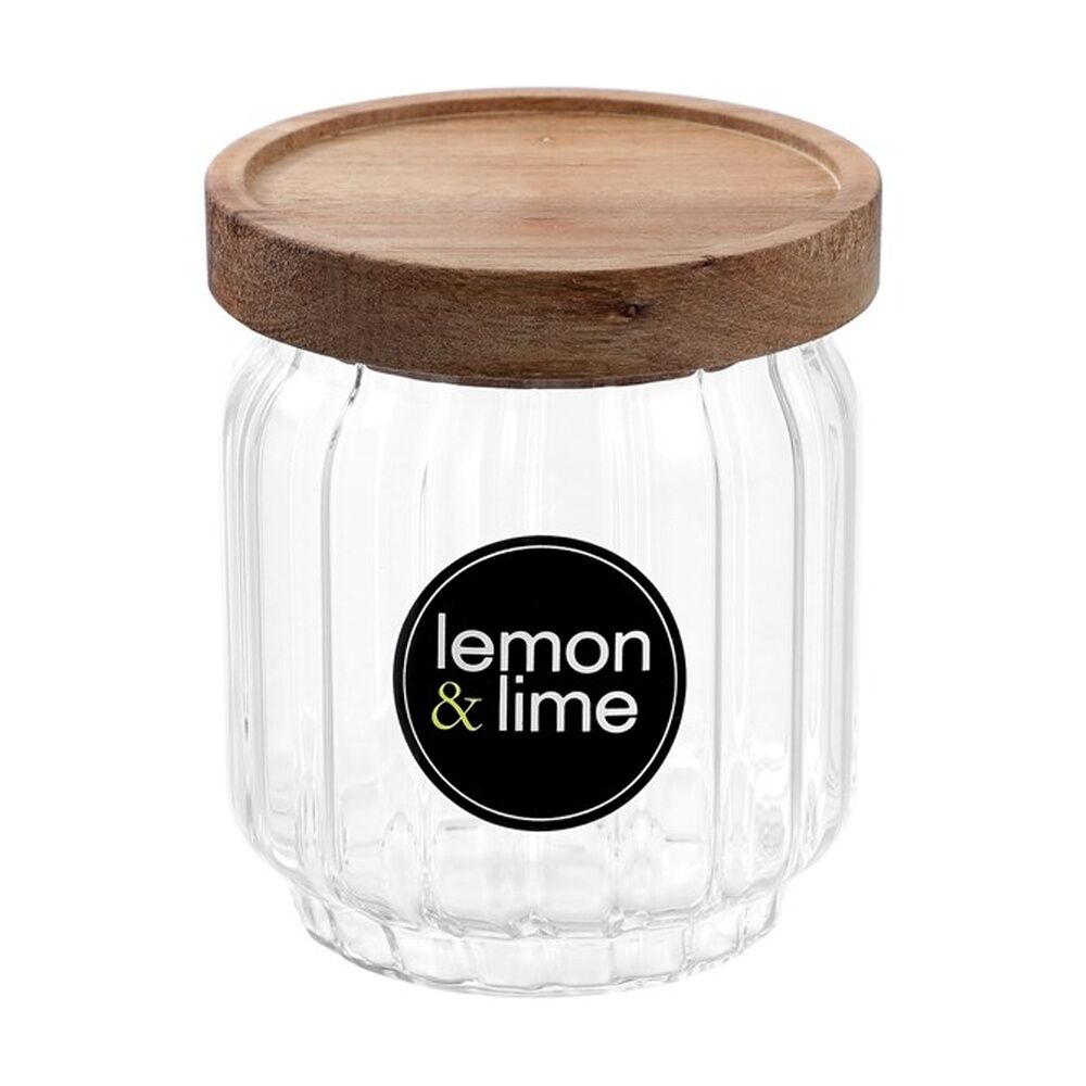 Lemon and Lime Woodend Acacia Glass Jar Reusable Food Container 500ml