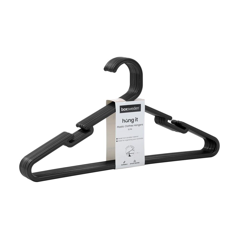 Boxsweden 10pc Boxsweden Hangit Essentials Clothes Plastic Hangers Strap Black 39cm (12 Pack) — image 2