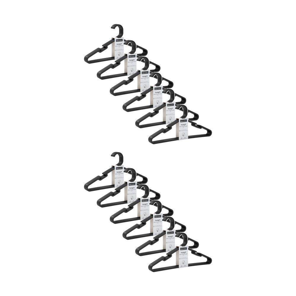 Boxsweden 10pc Boxsweden Hangit Essentials Clothes Plastic Hangers Strap Black 39cm (12 Pack)