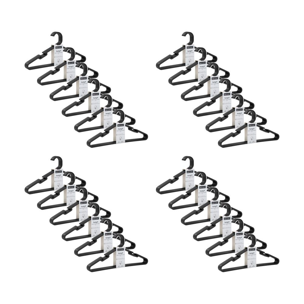 Boxsweden 10pc Boxsweden Hangit Essentials Clothes Plastic Hangers Strap Black 39cm (24 Pack)