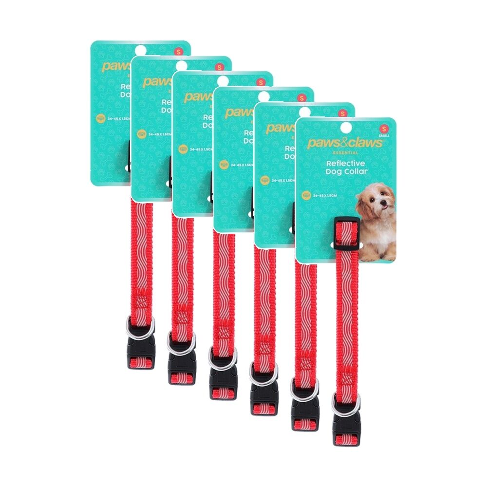 Paws and Claws Reflective Pet Dog Collar Assorted Small 34-45x1.5cm (6 Pack)