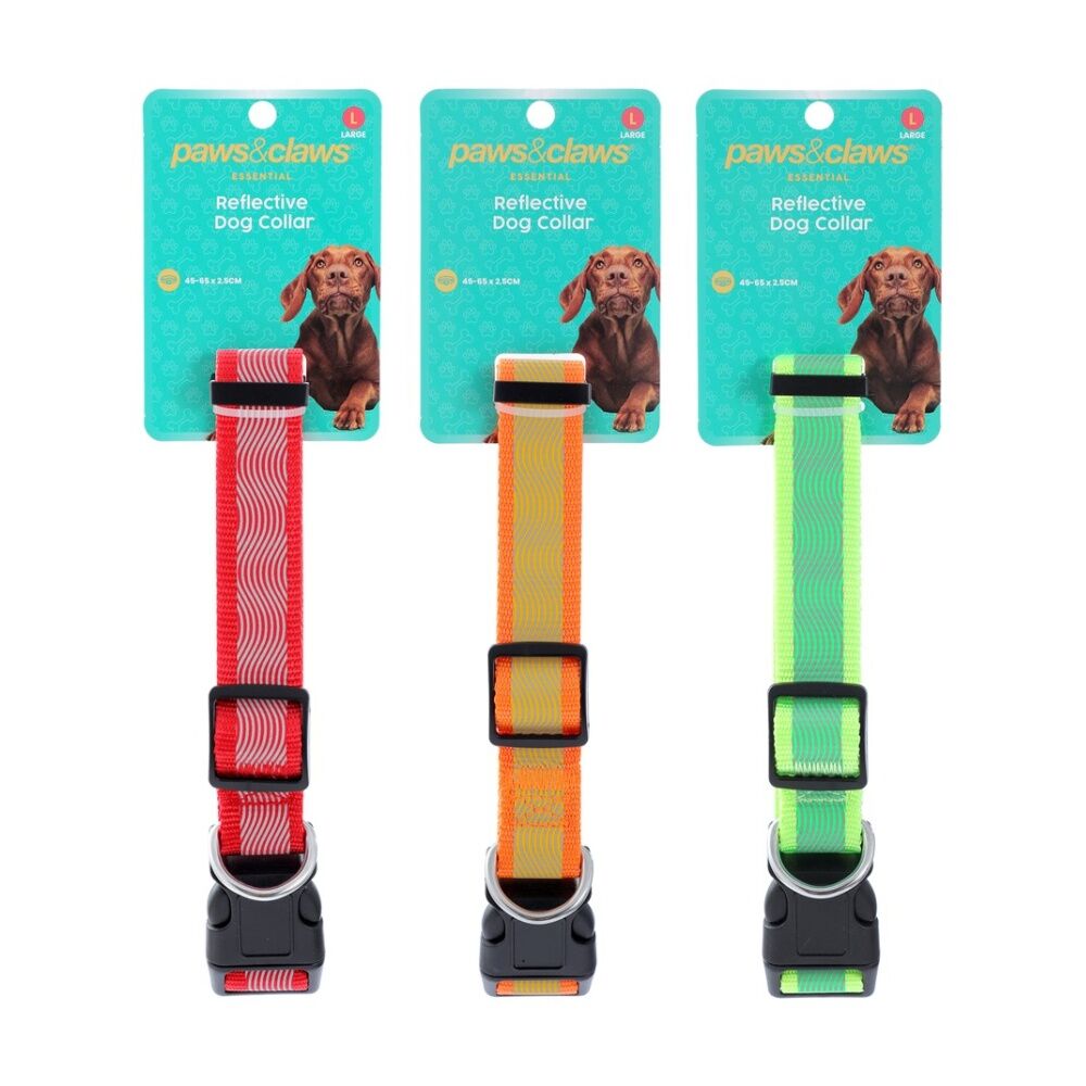 Paws and Claws Reflective Pet Dog Collar Lge 45-65 x 2.5cm - High Visibility Reflective Stitching - Durable Material Large 45-65cmx2.5cm — image 2