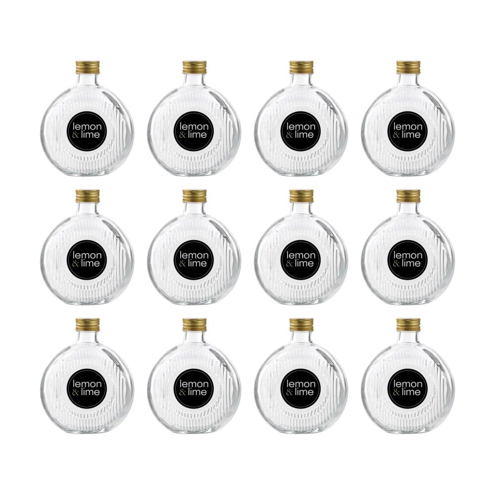 Lemon and Lime Verre Flat Ribbed Glass Reusable Food Container Gold 350ml (12 Pack)