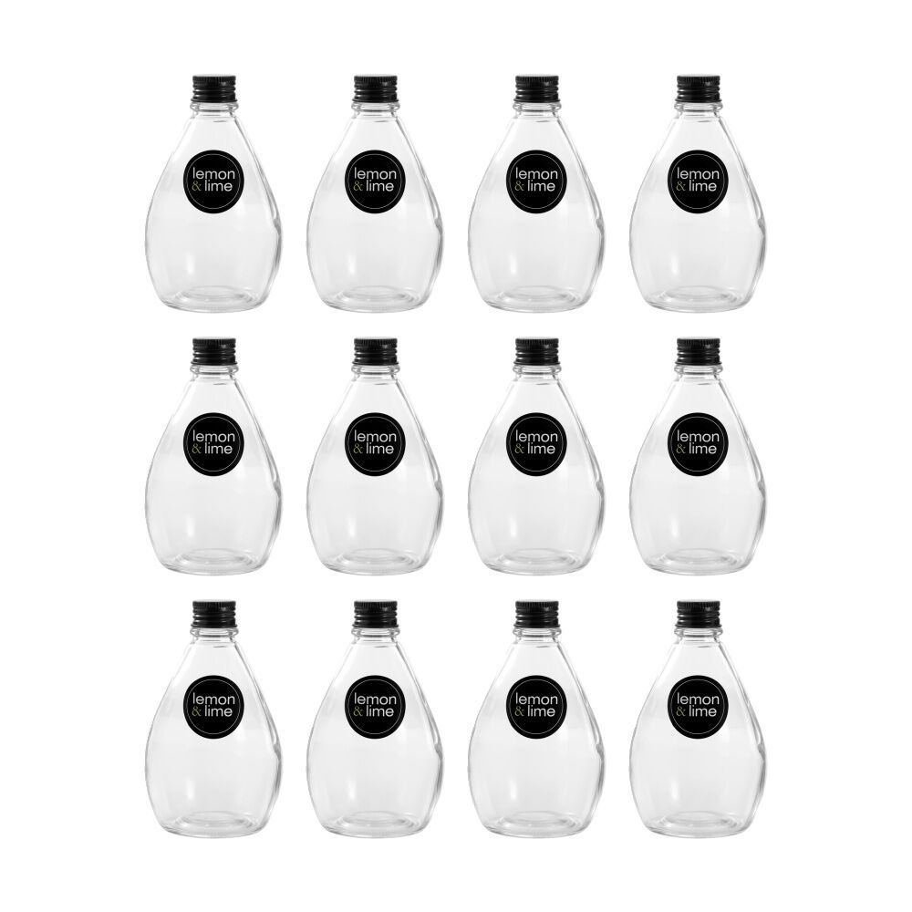 Lemon and Lime Verre Bulb Glass Reusable Food Container Lid Black 280ml (12 Pack)