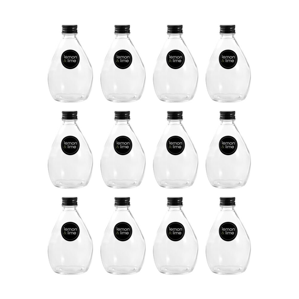 Lemon and Lime Verre Bulb Glass Reusable Food Container Lid Black 350ml (12 Pack)