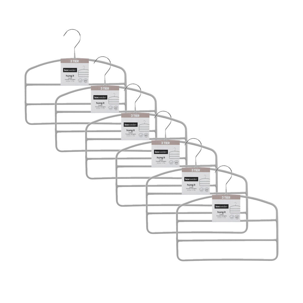 Boxsweden Hangit Suede 3 Tier Trouser Wardrobe Clothes Hanger Organiser (12 Pack)