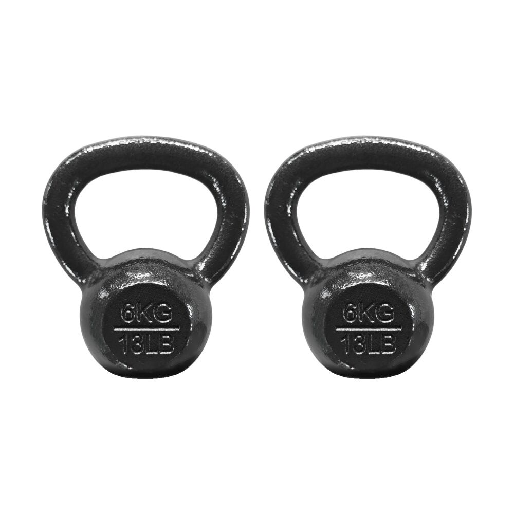 Hacienda Cast Iron Kettlebell 6kg Balanced Gym Weight w/ Comfortable Handle (2 Pack)