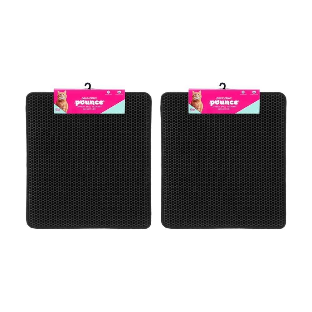 Paws and Claws Pounce Pet Cat Litter Trap Mat Dual Layer Honeycomb 58x53cm (2 Pack)
