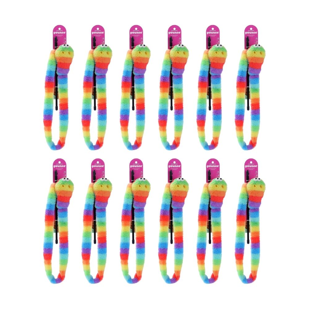 Paws and Claws Pounce Rainbow Pet Cat Toy Dangler Wand Plush 1.5m (12 Pack)