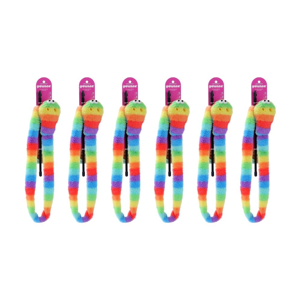 Paws and Claws Pounce Rainbow Pet Cat Toy Dangler Wand Plush 1.5m (6 Pack)