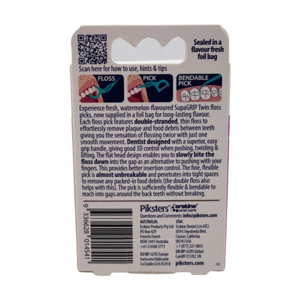 Piksters 20pc Piksters Twin Floss Picks Supa Grip Dental Oral Care Watermelon Flavour (24 Pack) — image 4