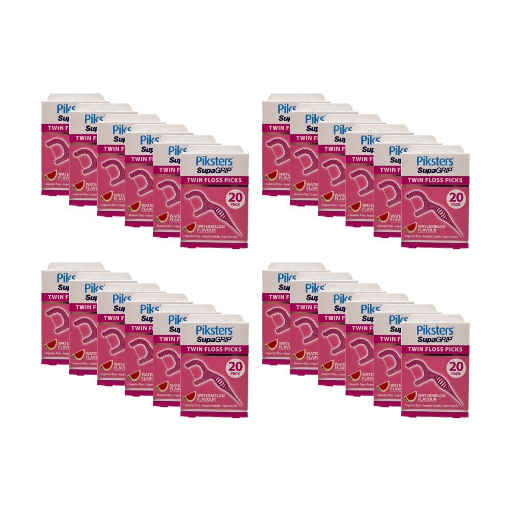Piksters 20pc Piksters Twin Floss Picks Supa Grip Dental Oral Care Watermelon Flavour (24 Pack)