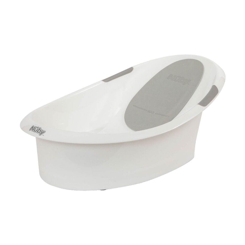 Nuby White/Grey Baby Bath Soft Foam Headrest Built-In Seat Anti-Slip Base 0m+