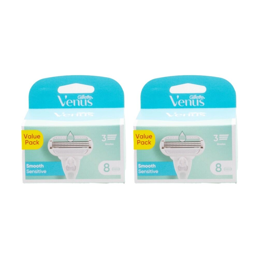 Gillette 2x 8pc Venus 3 Blade Razor Cartridges Smooth Sensitive Value Pack Womens