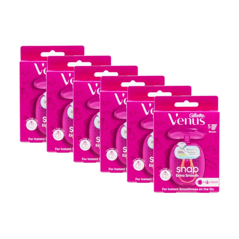Gillette Venus 5 Snap Extra Smooth Razor w/ Mini Handle & Travel Case (6 Pack)