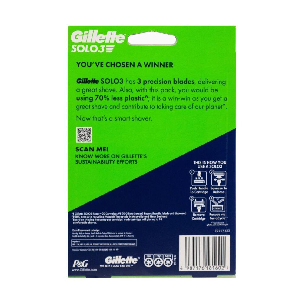 Gillette 20pc Gillette Solo3 Disposable Shaving Razors w/ Reusable Handle Blue (3 Pack) — image 4