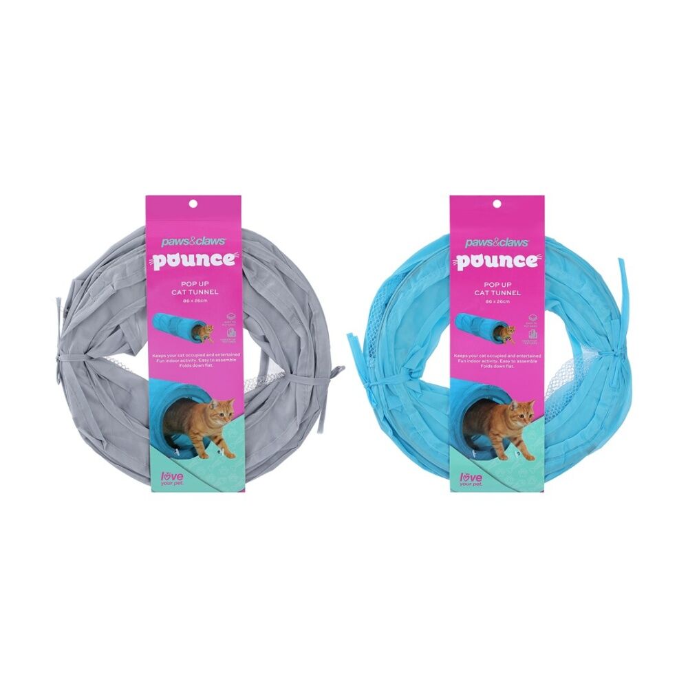 Paws and Claws Pounce Collapsible Pet Cat Toy Tunnel - Easy Assemble And Store With Crinkle Material - 86X26.5CM Assorted Colours 86x26.5cm — image 2