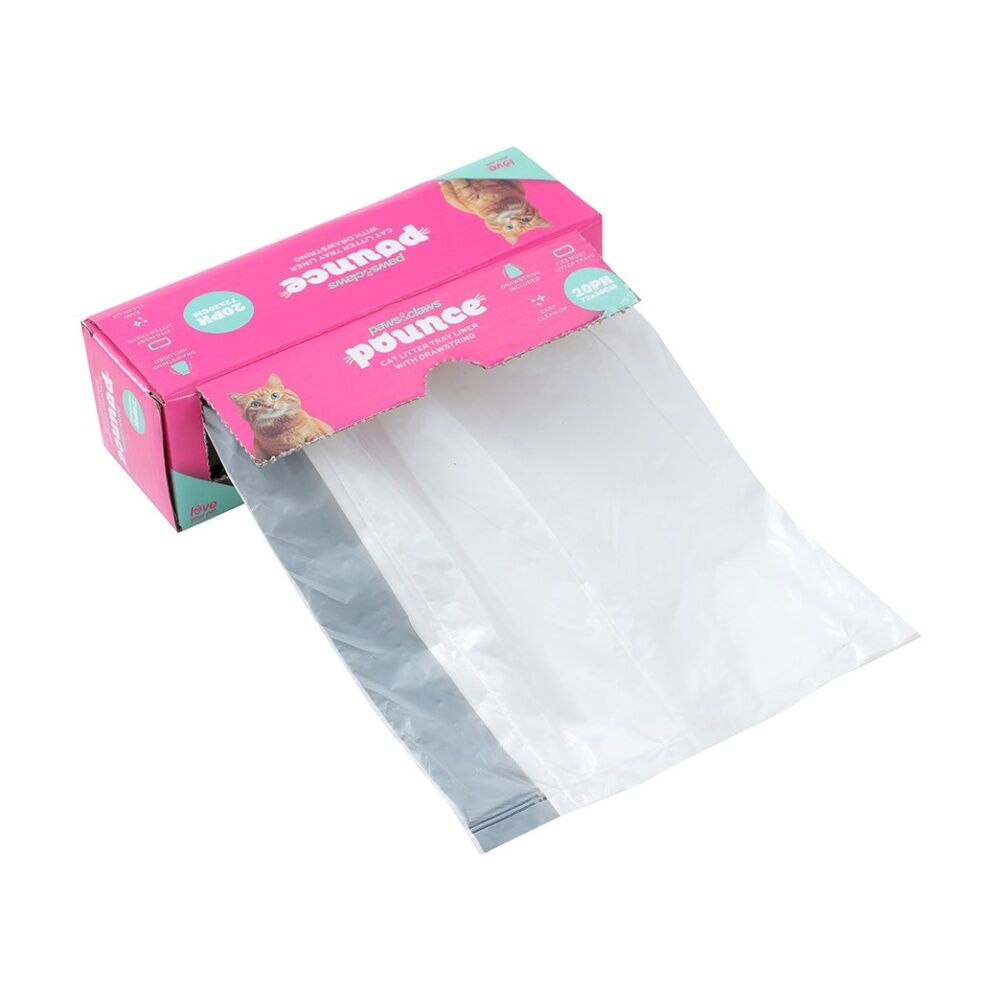 Paws and Claws Pounce Pet Cat Litter Tray Liner Drawstring 72x30cm (20 Pieces)
