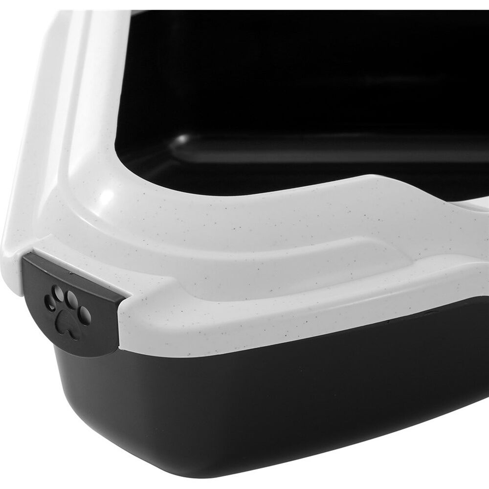 Paws and Claws Pounce Corner Litter Tray Rim - Durable Plastic Cat Litter Box With Raised Edge And Handles - 56x43x14cm - Black Base White Rim. — image 5