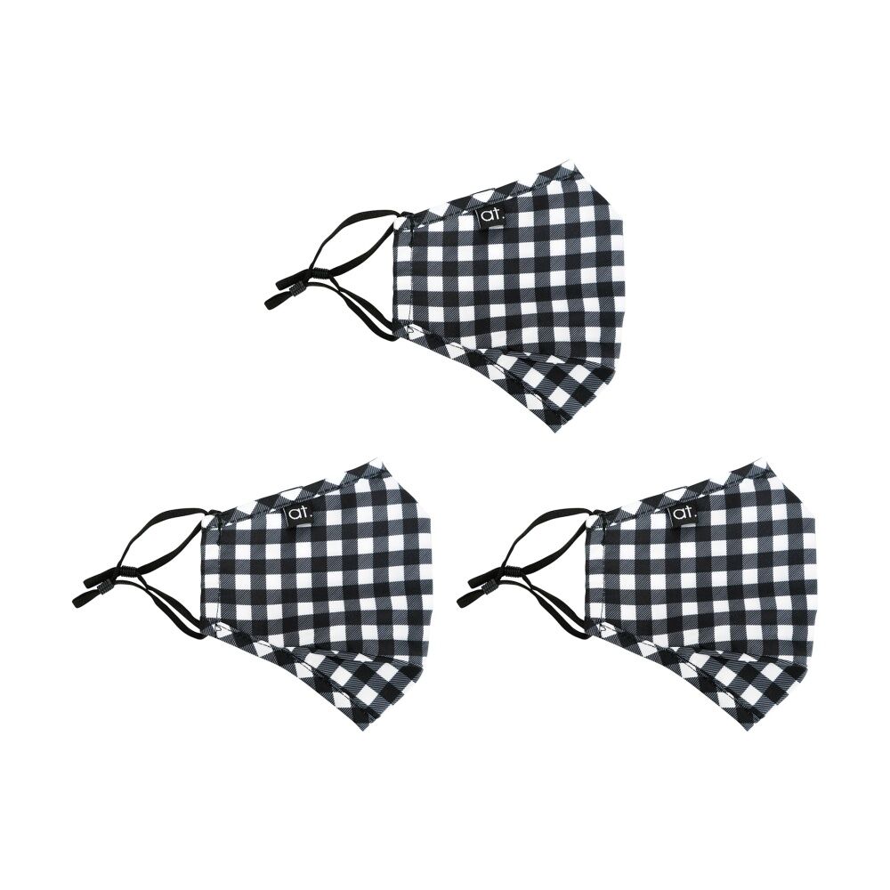 Annabel Trends Reusable Face Mask w/ Adjustable Ear Straps Black Gingham (3 Pack)