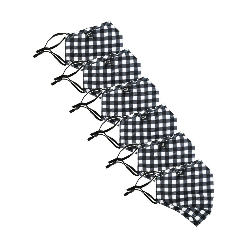 Annabel Trends Reusable Face Mask w/ Adjustable Ear Straps Black Gingham (6 Pack)