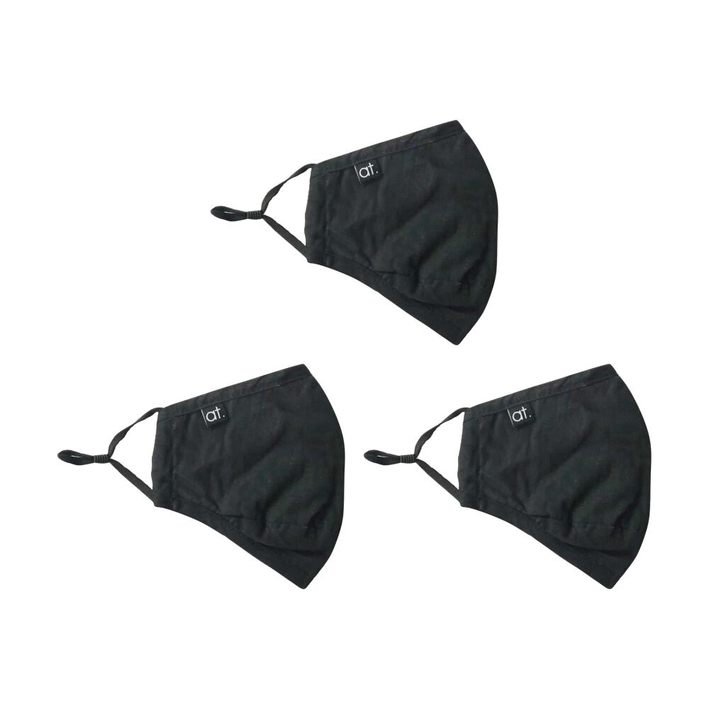 Annabel Trends Reusable Contoured Face Mask w/ Adjustable Ear Straps Black (3 Pack)