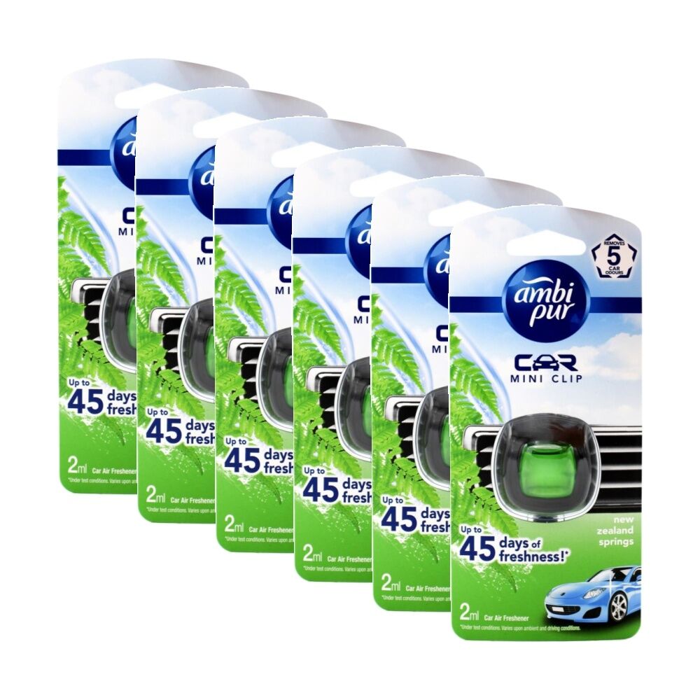 Ambi Pur Car Mini Clip Air Freshener w/ Intensity Dial New Zealand Springs (6 Pack)