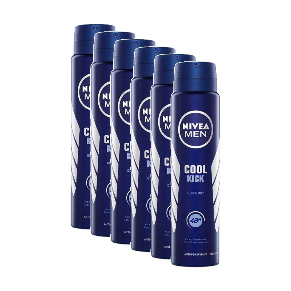 Nivea Men's Antiperspirant Deodorant Aerosol 250mL Cool Kick (6 Pack)