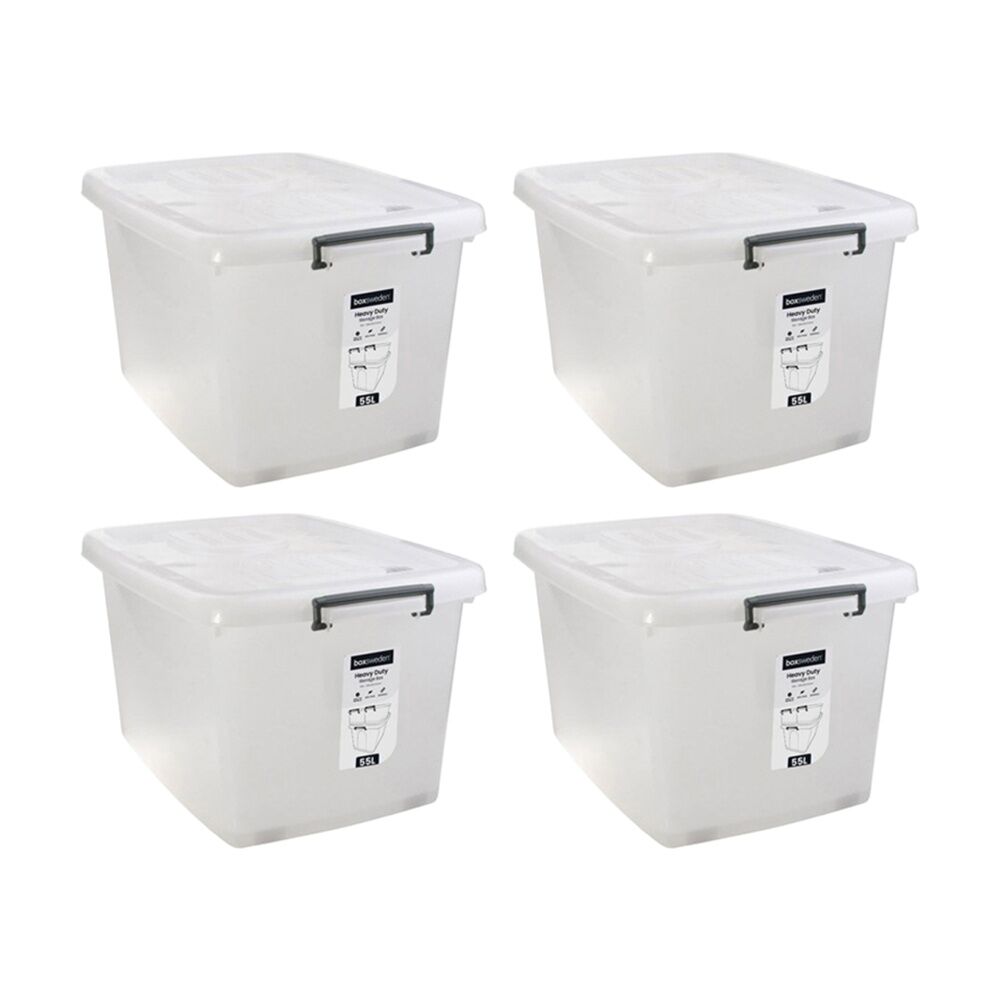 Boxsweden Heavy Duty Organisation Storage Box w/ Wheels White 55L (4 Pack)