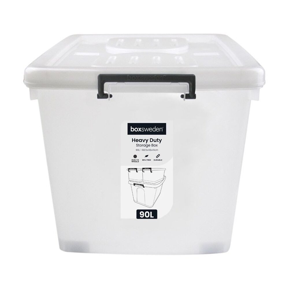Boxsweden Heavy Duty Organisation Storage Box w/ Wheels Clear 90L (2 Pack) — image 3