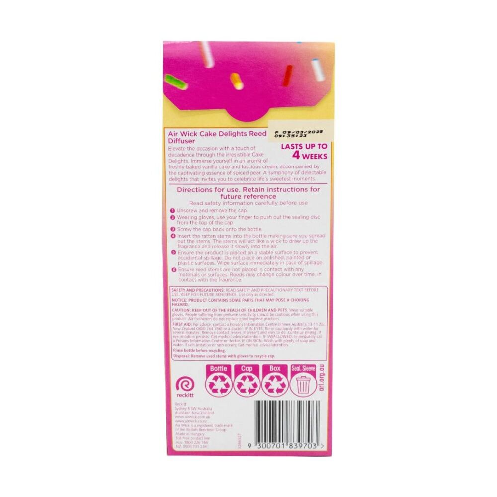 Air Wick 30ml Reed Diffuser Celebrations Cake Delight - Long Lasting Fragrance Infused With Natural Essential Oils - Without Dyes - Stylish Home — image 2