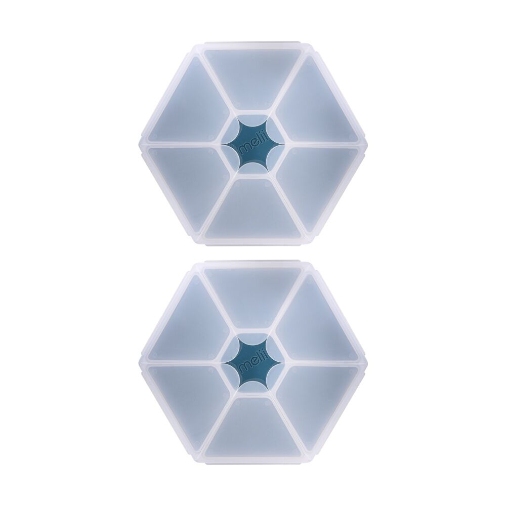 Melii Kids 6 Compartment Hexagon Snackle Lunch Box Container Blue 798ml (2 Pack)