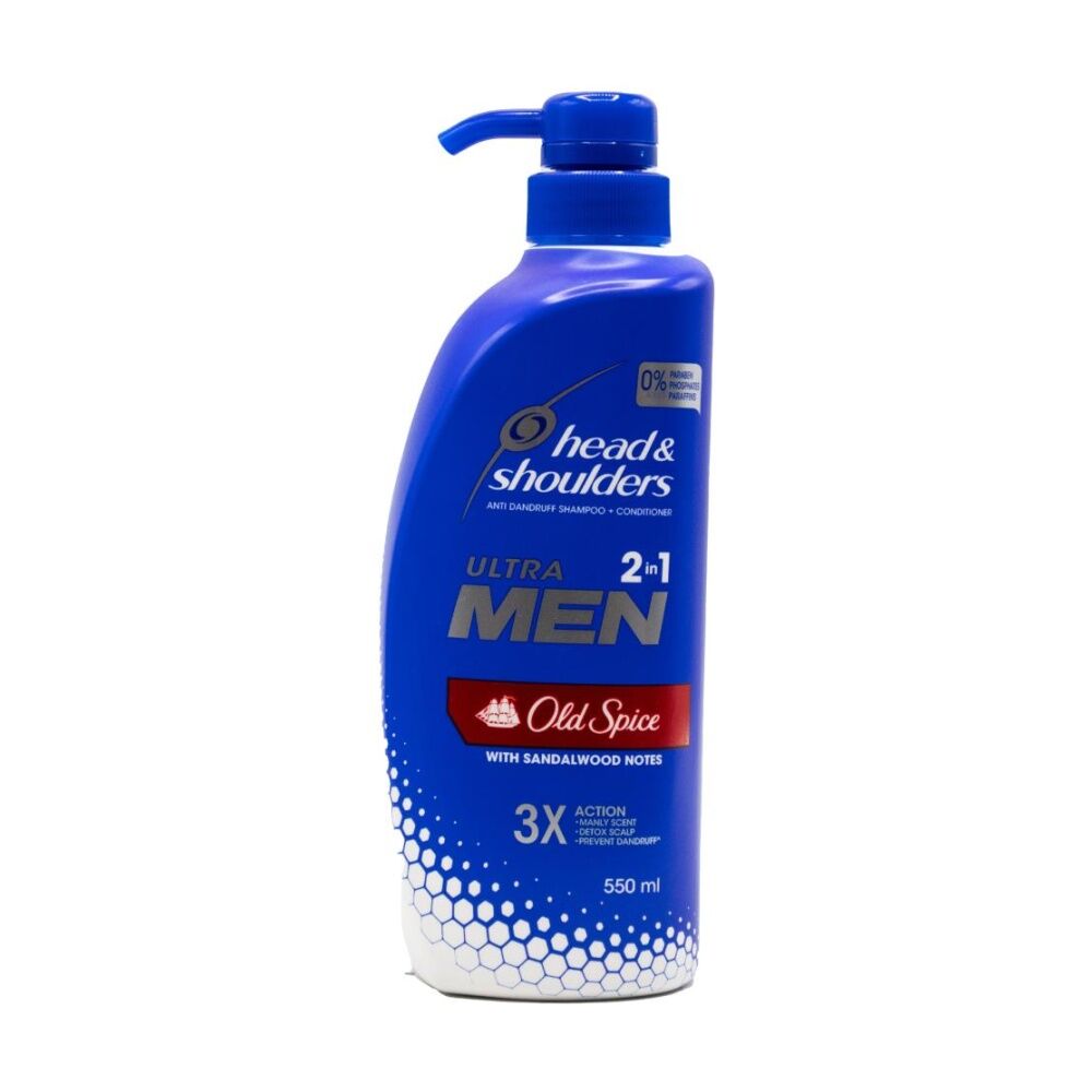 Head & Shoulders 550ml Ultra Men Anti Dandruff Shampoo + Conditioner 2 In 1 Old Spice - Sandalwood Scent - 550ml Bottle