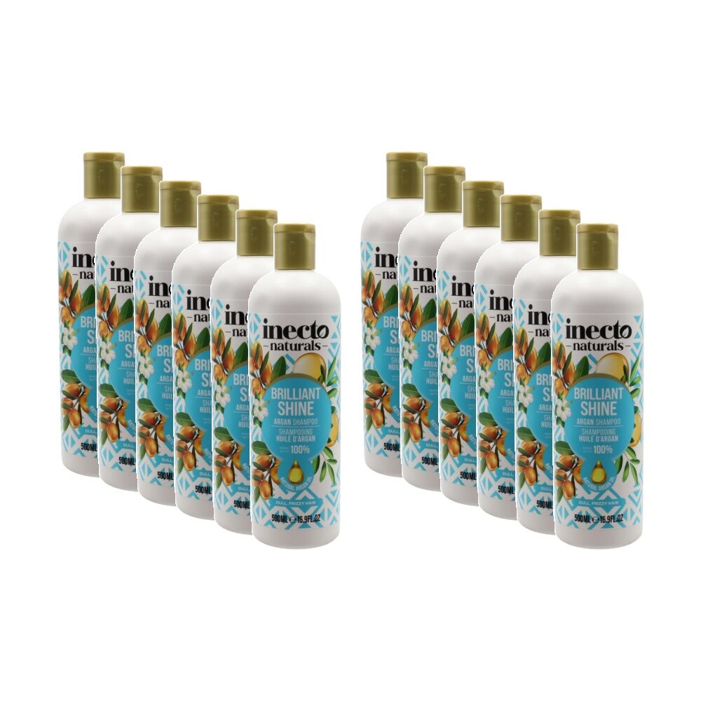Inecto Naturals Brilliant Shine Argan Oil Shampoo Dull/Frizzy Hair 500mL (12 Pack)