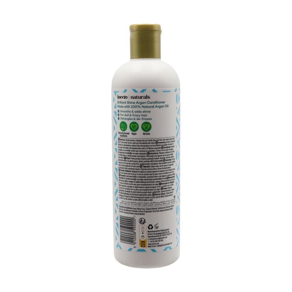 Inecto 500mL Conditioner Brilliant Shine Argan Dull Frizzy Hair Natural Organic Vegan Friendly — image 2