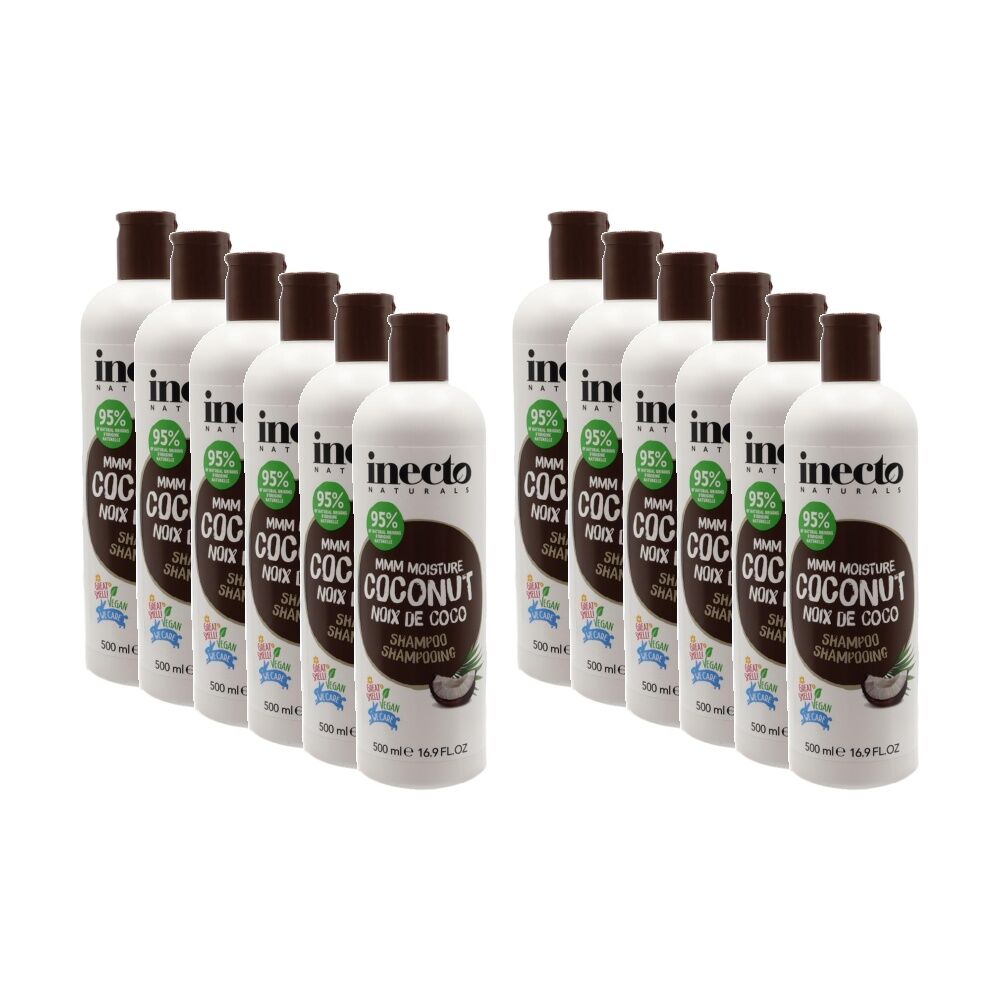 Inecto Naturals MMM Moisture Coconut Oil Vegan Shampoo For Dry Hair 500mL (12 Pack)