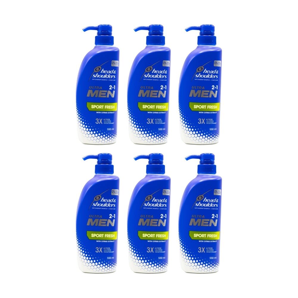 Head & Shoulders 2 In 1 Shampoo Conditioner Ultra Men Sport Fresh 550ml (6 Pack)