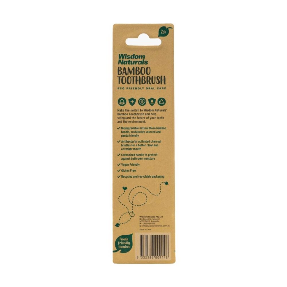 Wisdom 2pc Wisdom Naturals Biodegradable Toothbrushes w/ Charcoal Bristles Bamboo (12 Pack) — image 3