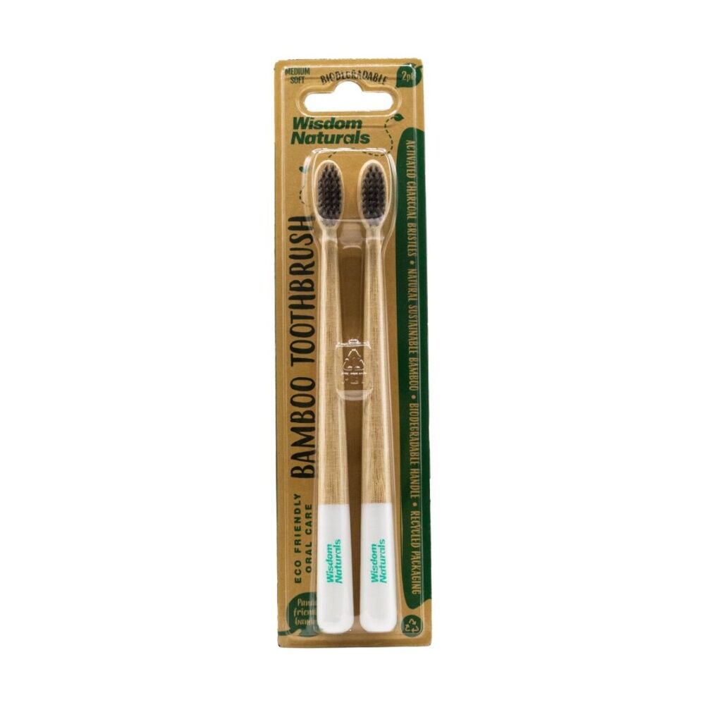 Wisdom 2pc Wisdom Naturals Biodegradable Toothbrushes w/ Charcoal Bristles Bamboo (12 Pack) — image 2