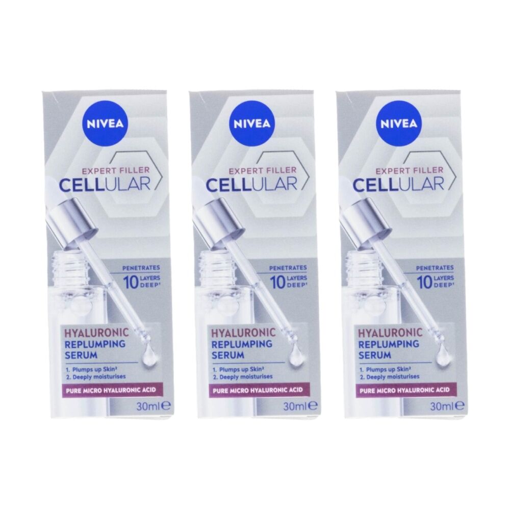 Nivea Anti-Ageing Hyaluronic Replumping Serum Expert Filler Cellular 30ml (3 Pack)