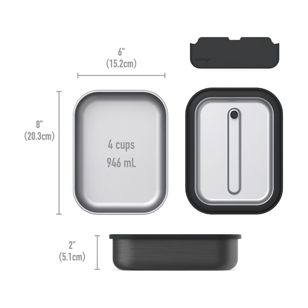 Bentgo Microsteel Lunch Box 5 Cup Leakproof Container Carbon Black 1200ml Bentgo — image 3