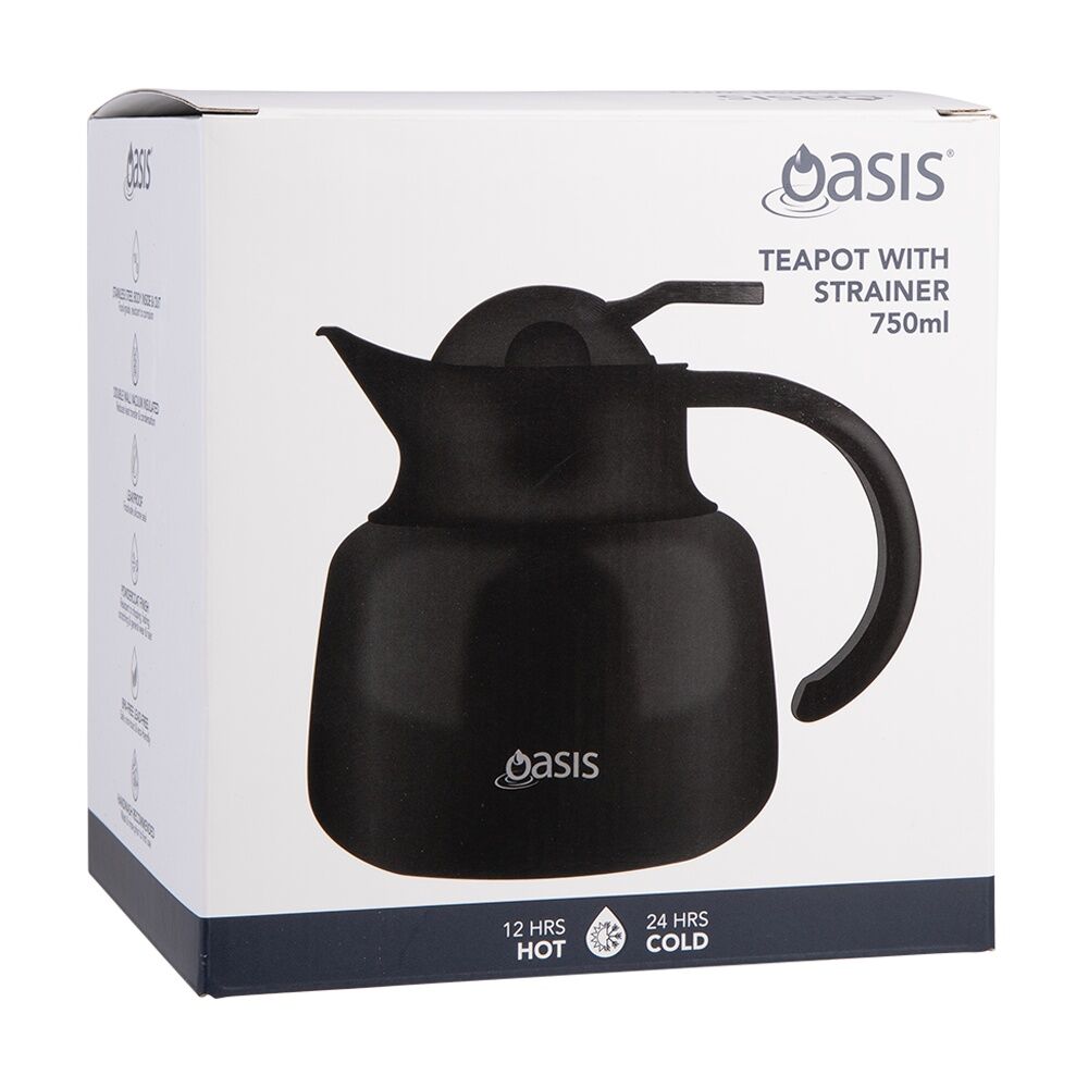 Oasis Stainless Steel Double Wall Insulated Tea Pot w/ Strainer Black 750ml Oasis — image 3
