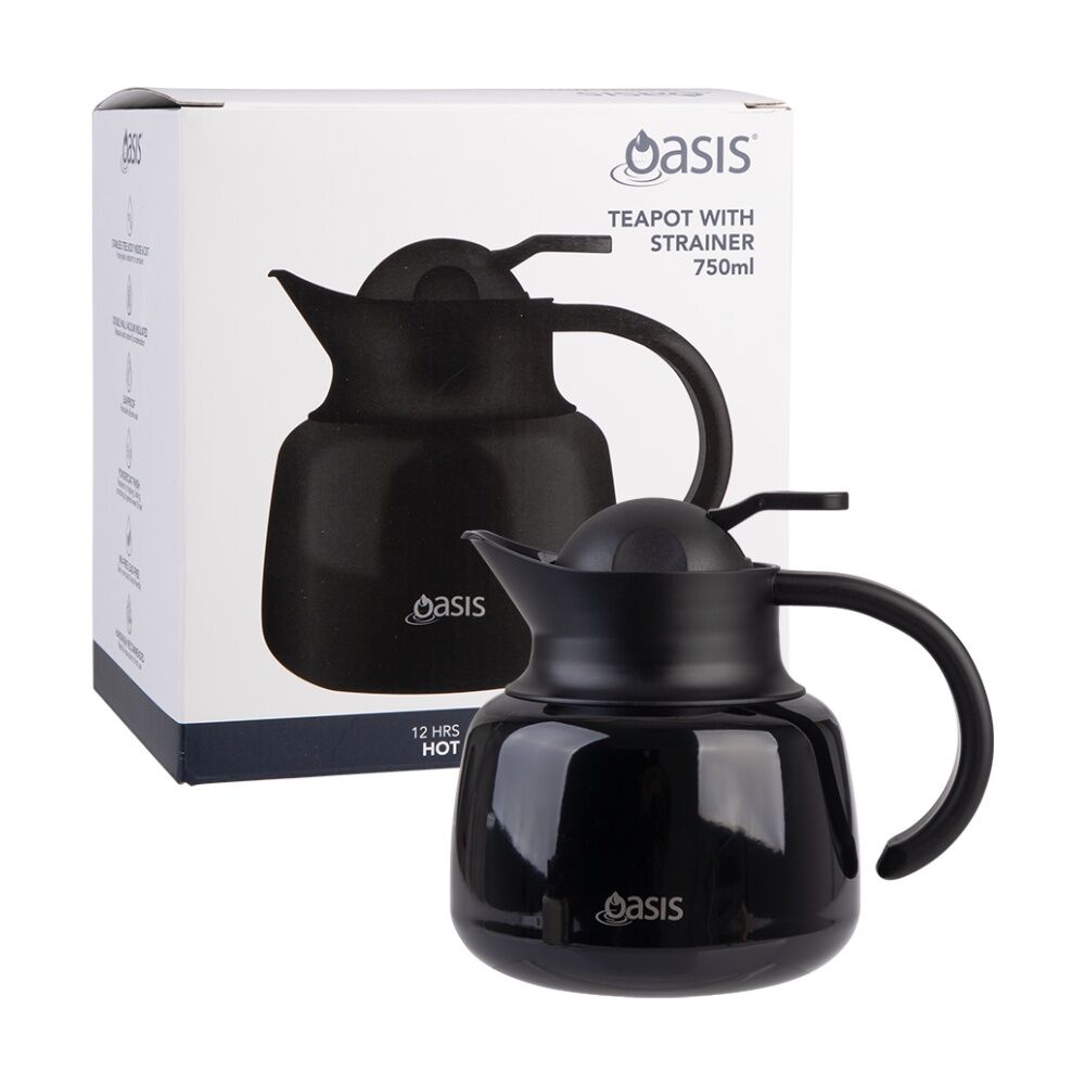 Oasis Stainless Steel Double Wall Insulated Tea Pot w/ Strainer Black 750ml Oasis — image 7