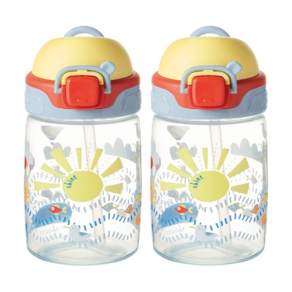 Nuby Super Straw Flip It Cup No-Spill Kids Water Bottle 360ml Yellow 12m+ (2 Pack)