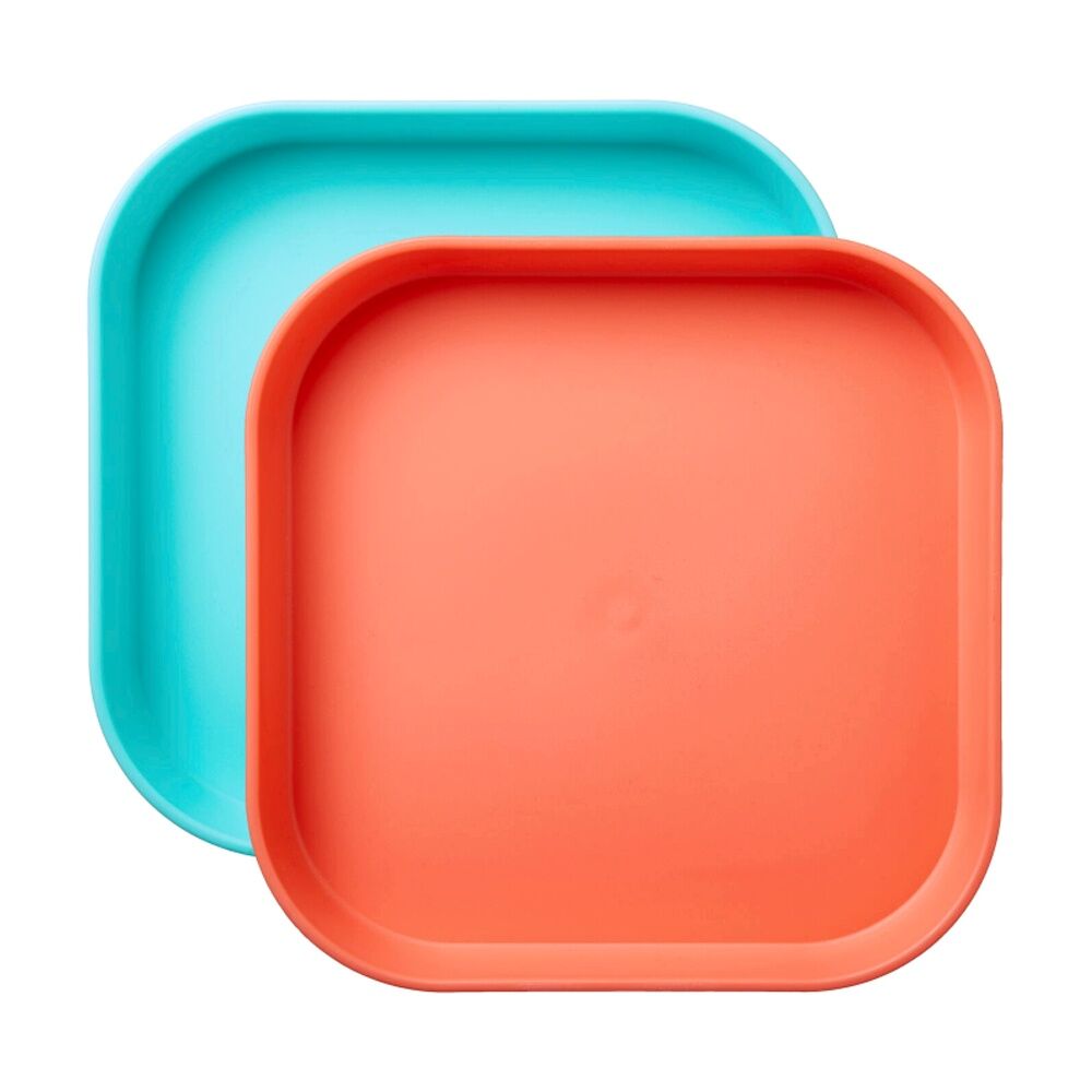 Nuby 2pc Nuby Brights Square Plates Durable Kids Plastic Dinnerware Orange/Teal (4 Pack) — image 2